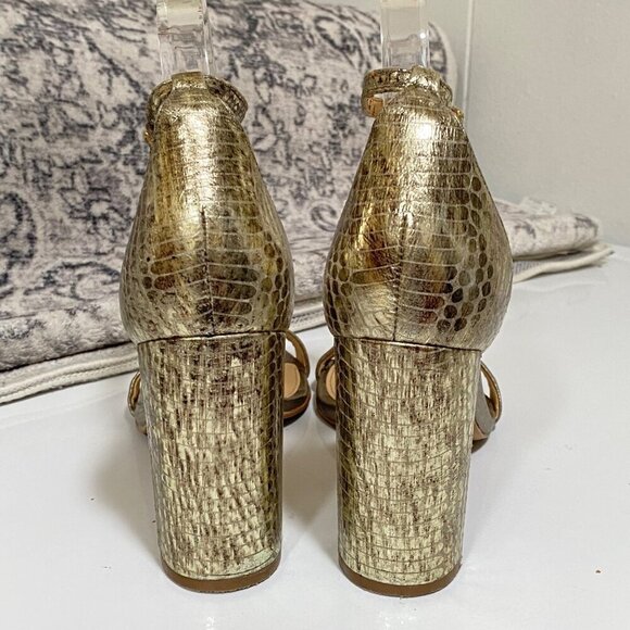 Vince Camuto MAIRANA Snakeskin Ankle Strap Heels in Metallic Gold Size 7 1/2 - Picture 5 of 8